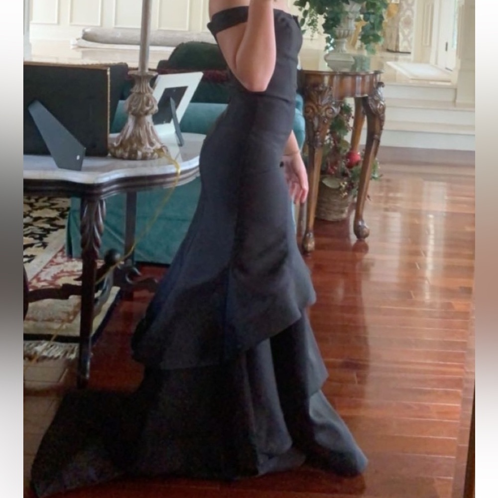 LONG BLACK PROM DRESS: sequin hearts - SIZE 1